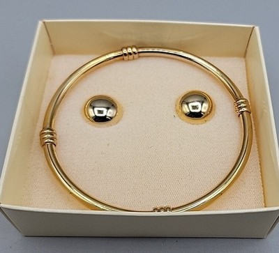 Vintage Pierre Balmain Paris Bangle 8.5'' Bracelet & Post Earrings Gold Plated