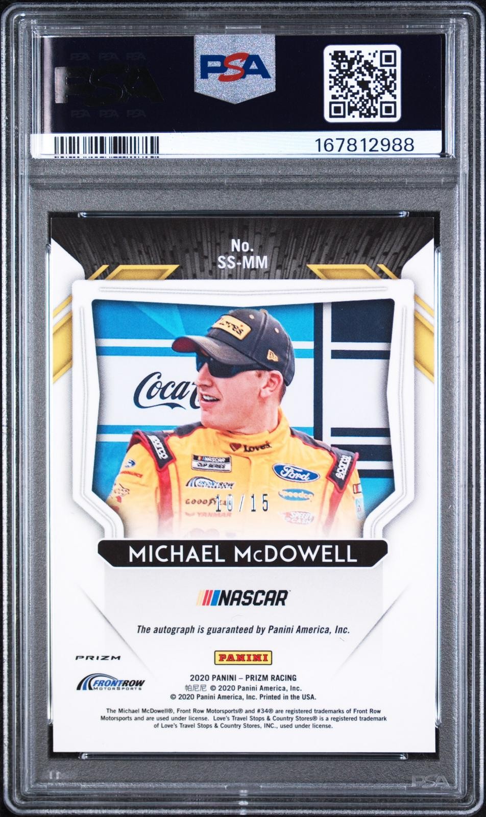 PSA 9 Michael McDowell 2020 Prizm Racing Signature #SS-MM Green Yellow Hyper /15 view 2