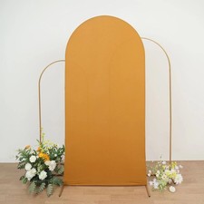 7 ft GOLD Matte Fitted Spandex Round Top Arch Backdrop STAND COVER Party