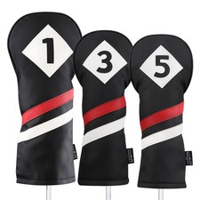 Majek Retro Golf Headcovers Black Red and White Vintage Leather Style 1 3 5 D...