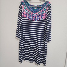 Lilly Pulitzer Dress Women's Large Navy Blue Stripe Colorful Knit Casual