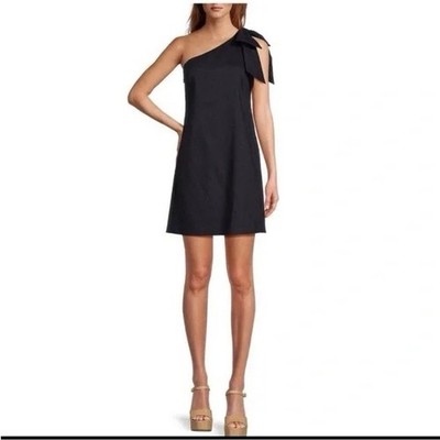 Antonio Melani Charlie Linen Mini Dress One Shoulder Bow Black Sz 2 NWT $159