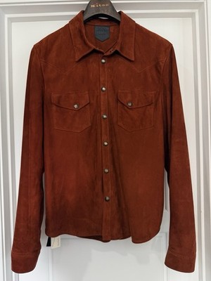 Atelier Savas Men s The Lowry Suede Overshirt Ruggine Size 54 MSRP $3000