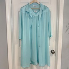 VTG Aqua Mint Blue Two-Piece Nylon Peignoir Nightgown  Robe Set Size M  L USA