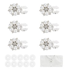 6 Pezzi Copri Bottoni con Strass, Bottoni di Perla, Stile Bianco/Argento 5