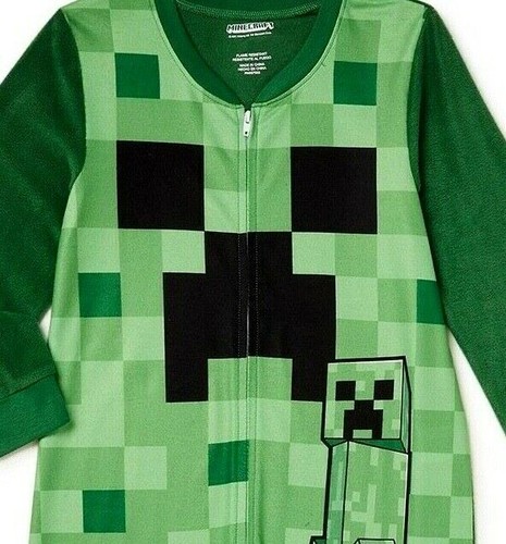 Sz 4-12 Minecraft One Piece Pajamas Creeper Union Suit Boy Girl Blanket Sleeper - Picture 2 of 4