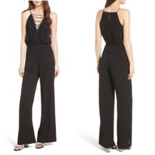 WAYF NWT Posie Lace-Up Black Jumpsuit Size XL