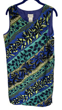 KORET Ladies Sleeveless Shift Multicolored blue diagonal stripe summer dress 14P