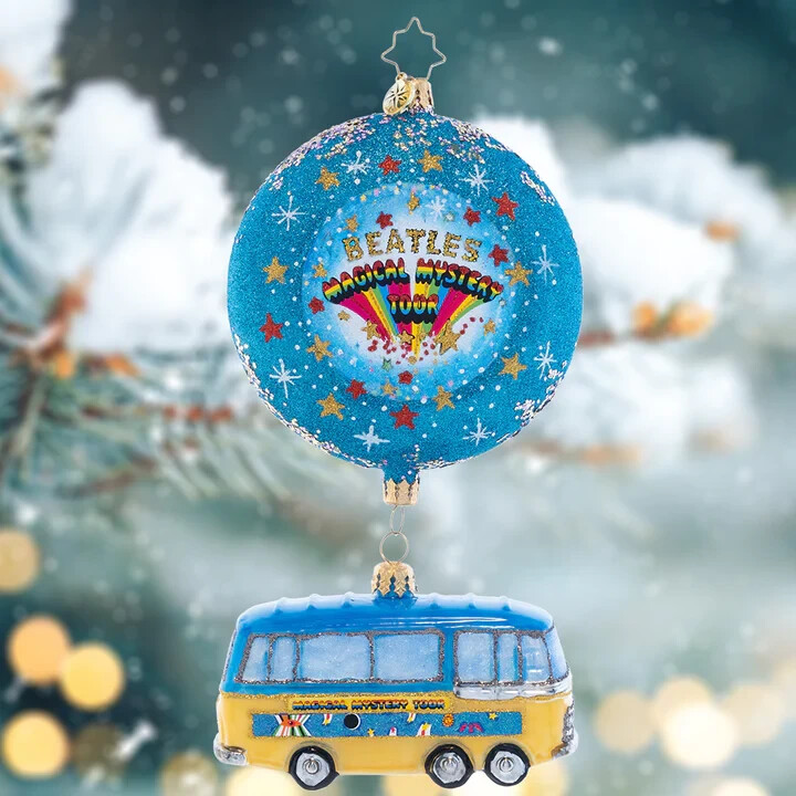 Christopher Radko Christmas Ornament Beatles MM Tour Hanging Yellow Bus $120 NIB