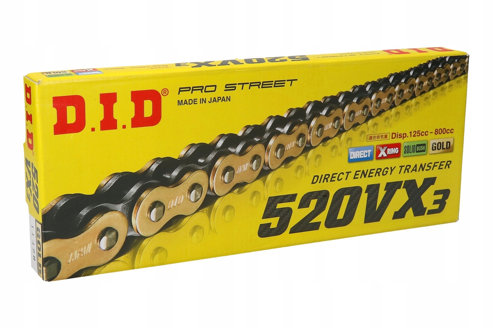 Chaîne DID 520VX3G&B 106 maillons couleur or et noir pour moto de route
