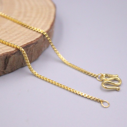 Real 24K Yellow Gold Necklace Thin 1mm 