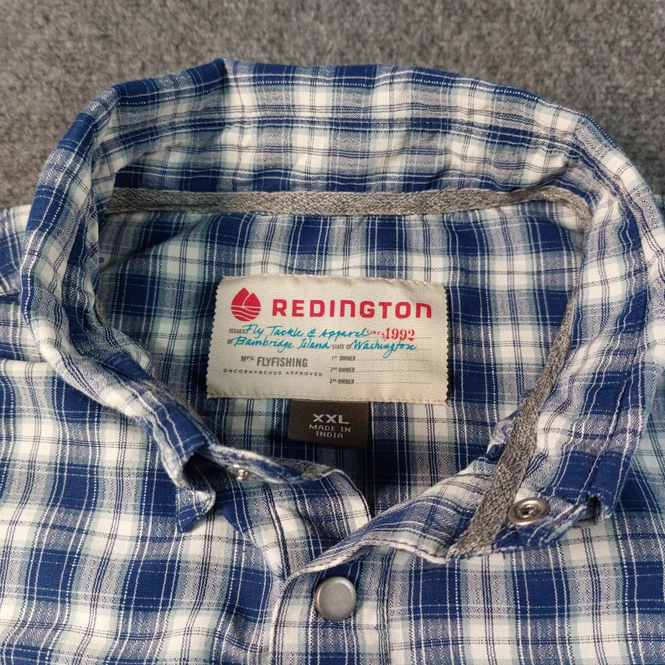 Camisa de pesca con mosca Redington botones a presión 2XL manga larga azul a cuadros diente de bar MT Foto 3 de 4