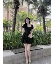 Korean princess Short sleeves pleated dress