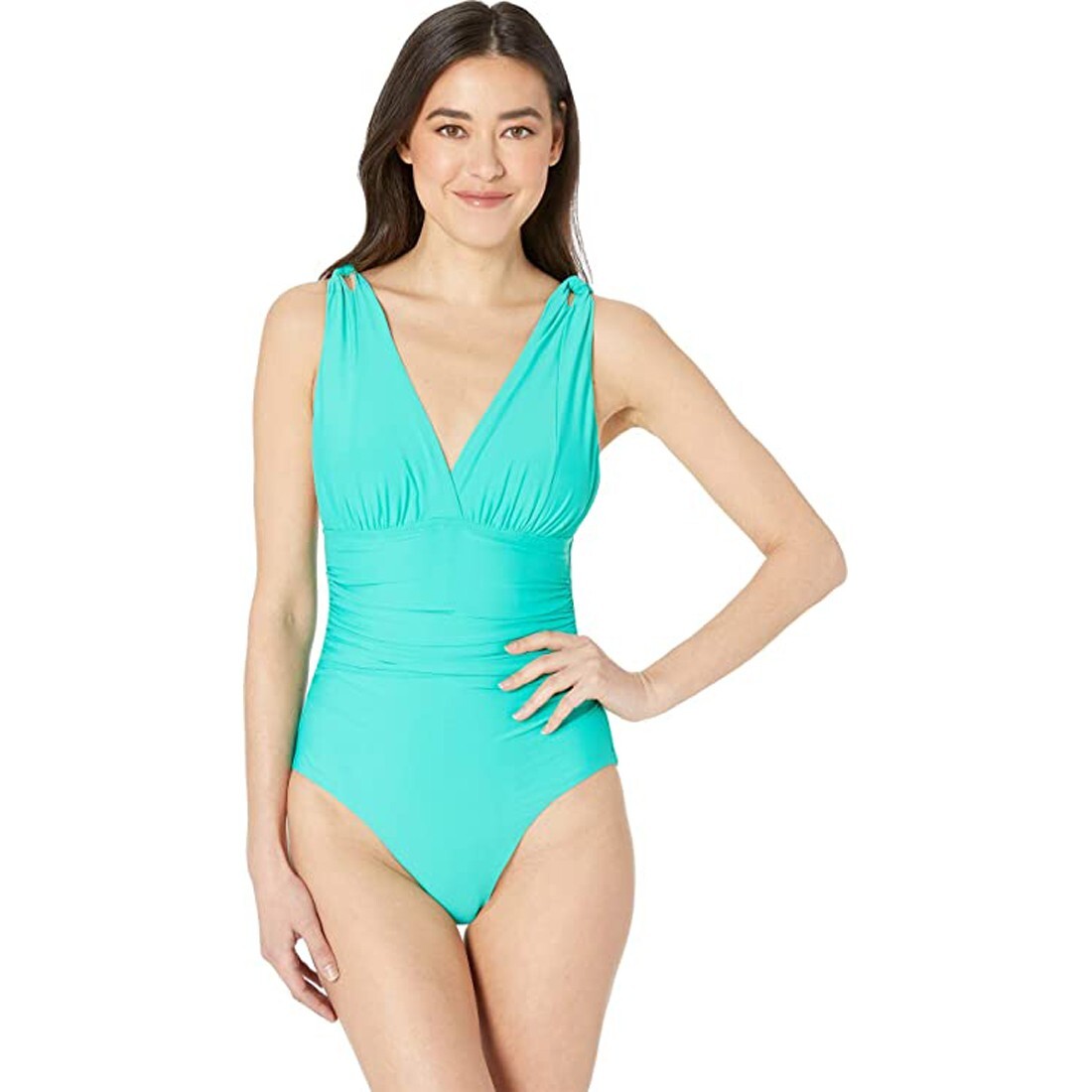 Athena Jade Solid Over the Shoulder Surplice One-… - image 1