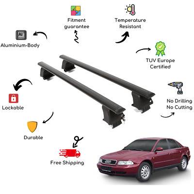 Bare Roof Rack Cross Bars Set for AUDI A4 B5/8D 4 Door 94-00 Black