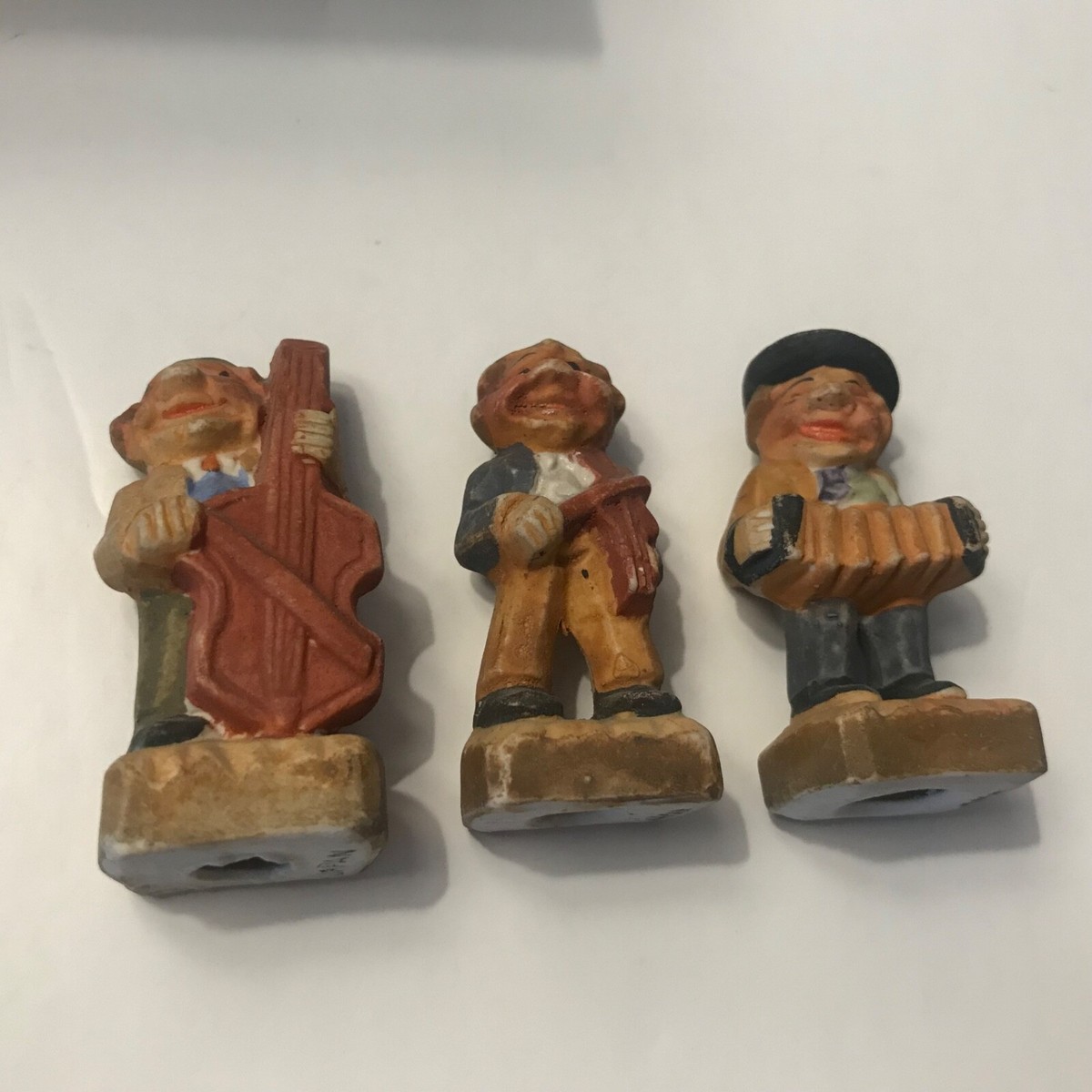Vintage Ceramic/Chalkware 2” Figurines Men Playing Instruments