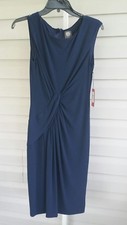Vince Camuto Twist Knot Jersey Dress Navy Blue Lined Ruched Back NWT$118