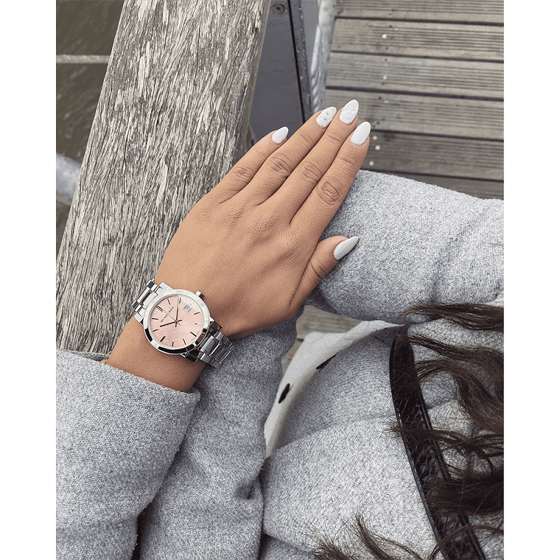 NEW BURBERRY 'THE CITY' BU9124 SILVER/PINK SALMON CHECK WOMENS