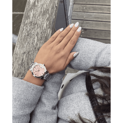 NEW BURBERRY 'THE CITY' BU9124 SILVER/PINK SALMON CHECK WOMENS