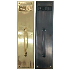 PULL Commercial Door Plate in Heavy Duty Cast Brass or Bronze