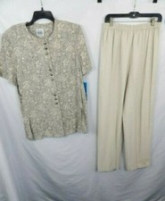R M Richards by Karen Kwong 2 Piece Beige Top and Pants Vintage NWT Size 16