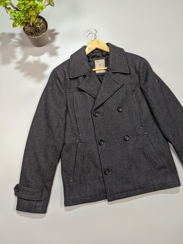 GUESS Men's Vintage Gray Wool Coat With Accent Buttons 2000s Size M - Picture 2 of 9