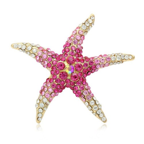 Sparkly Starfish Pin Brooch Crystal Rhinestone Pave Starfish Sea Blue or Red - Picture 2 of 14