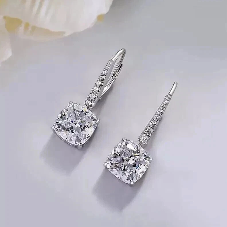 4.20 Ct Cushion-Cut VS/G Lab Grown Diamond Hoop Drop Earrings Platinum 950 - Image 2 of 4