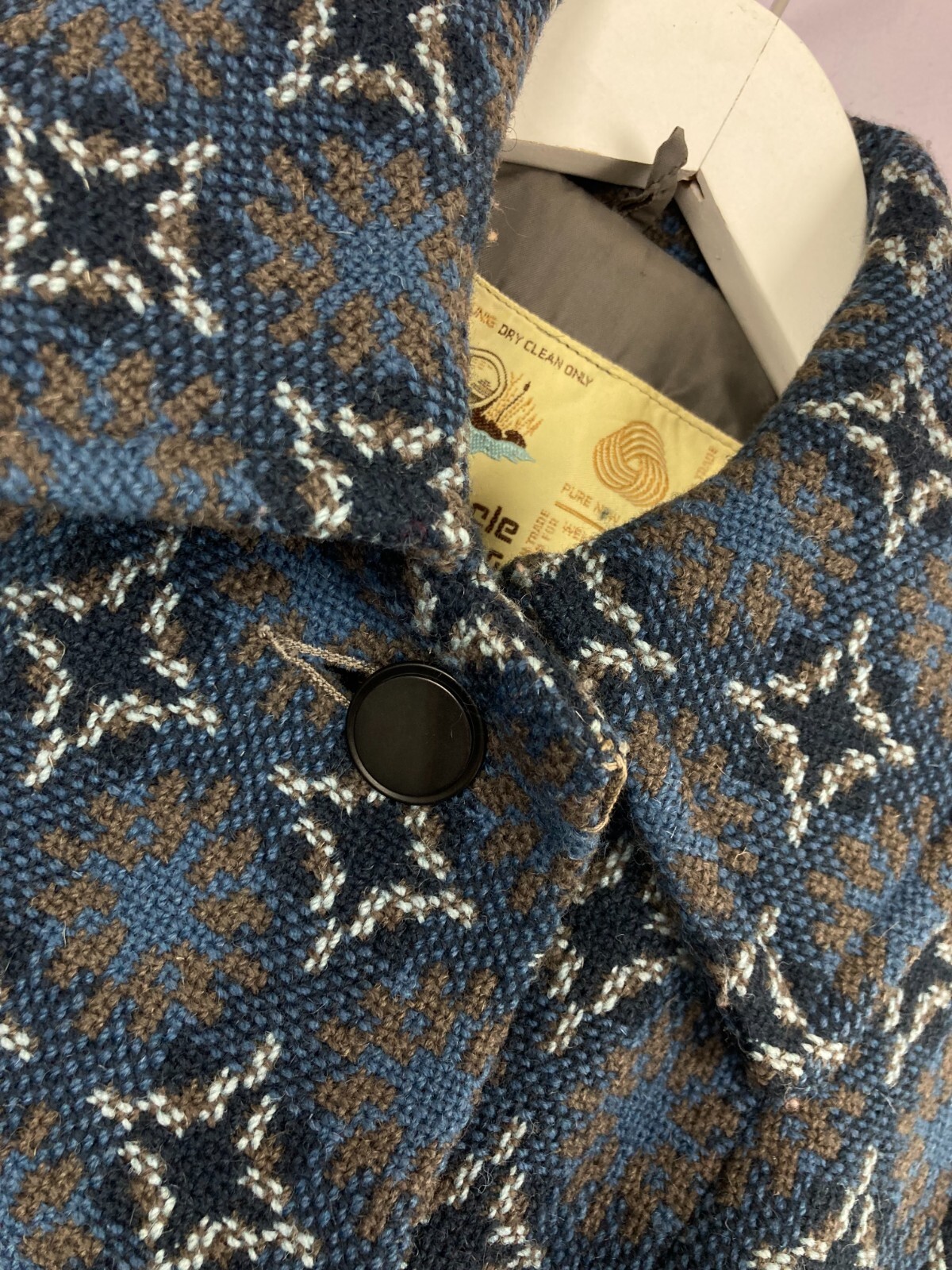 Vintage Welsh Wool Tapestry Coat Cape, Blue Mix, 100 Wool, Size M