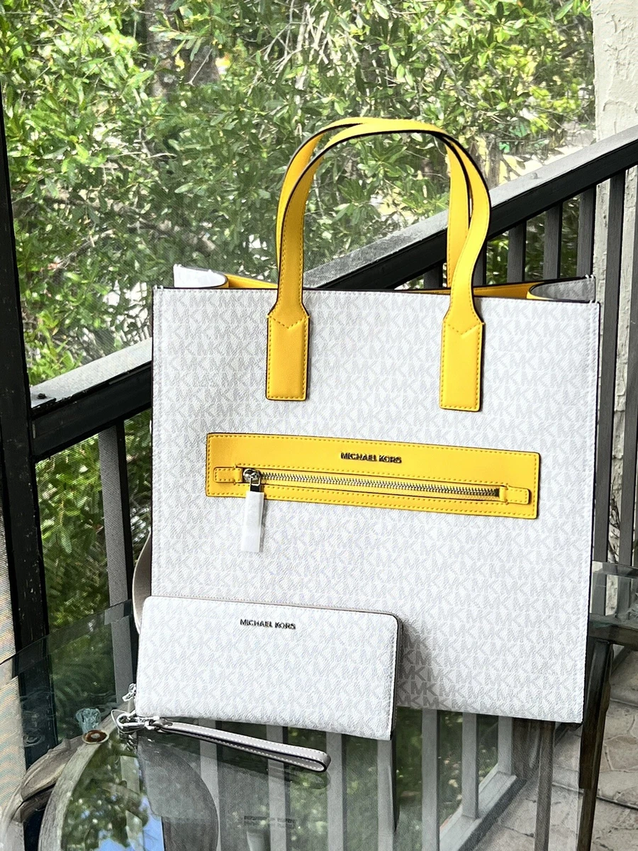 Michael Kors Kenly Large North South Tote White MK Signature