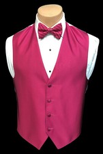 Men's Magenta Tuxedo Vest  Tie Long or Bow Formal Wedding Groom Prom Cruise