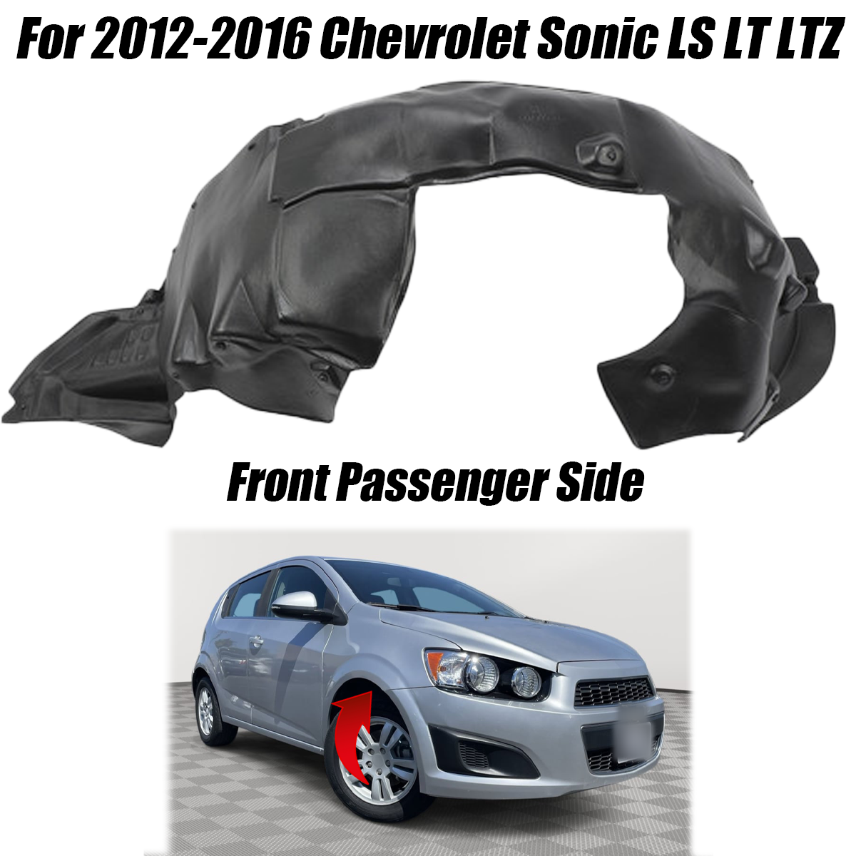 New Fits 2012-2016 Chevrolet Sonic Front Right Passenger RH Fender Liner Plastic