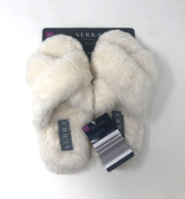 Slip-On Faux Fur Slides Cross Cross Off White Padded Footbed Women's Size 2/3
