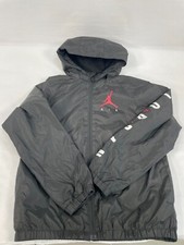 Air Jordan Jacket Black Fleece Lined Windbreaker Hooded Zip Up Size M 10-12Y