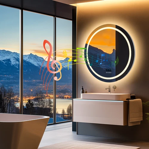 Smart Bathroom Mirror w/ Bluetooth Dual LED Strips Anti-Fog Dimmable Lighting
