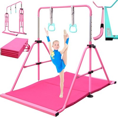 PreGymnastic Folding Gymnastics Bar with Rings, Foldable Kip Bar with Sturdie...