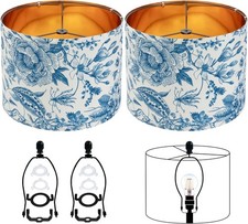 Replacement Lamp Shades Set of 2-12 Inch Drum Blue White Floral Pattern Lamp Sha