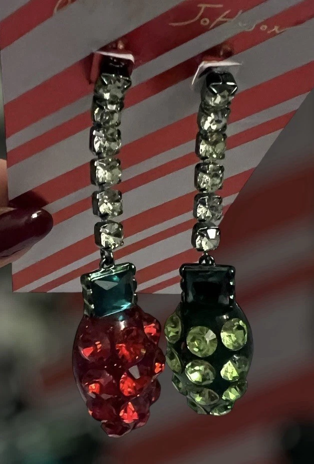 Pendientes Betsey Johnson Campanas Gingle Navidad Desajuste Luz Gota Vidrio Nuevo Foto 3 de 4