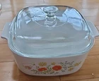 VTG Corning Ware 5 Quart Wildflower Dish With Pyrex A120 Clear Lid