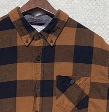 Weatherproof Vintage Black Orange Plaid Long Sleeve Cotton Flannel Shirt Men's L