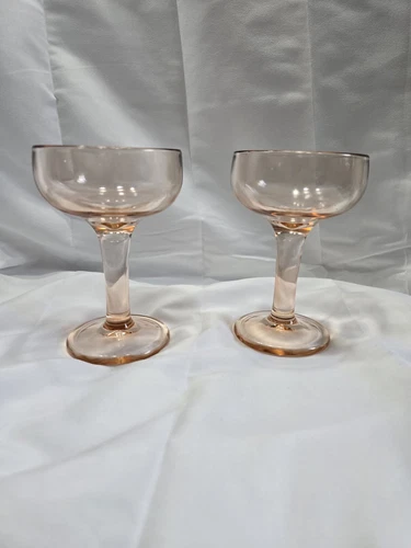 Pair Of Vintage 5.5” Pink Depression Glass Champagne Glasses