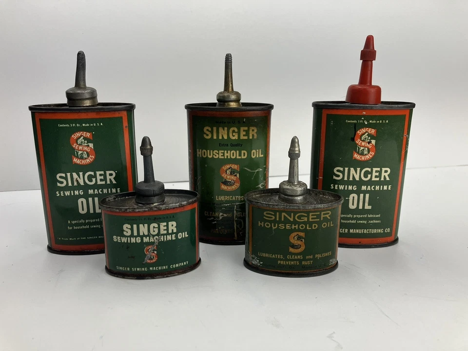 5 latas de aceite Singer 221 peso pluma antiguo cantante práctico engrasador aptas para estuche de fábrica Foto 3 de 4