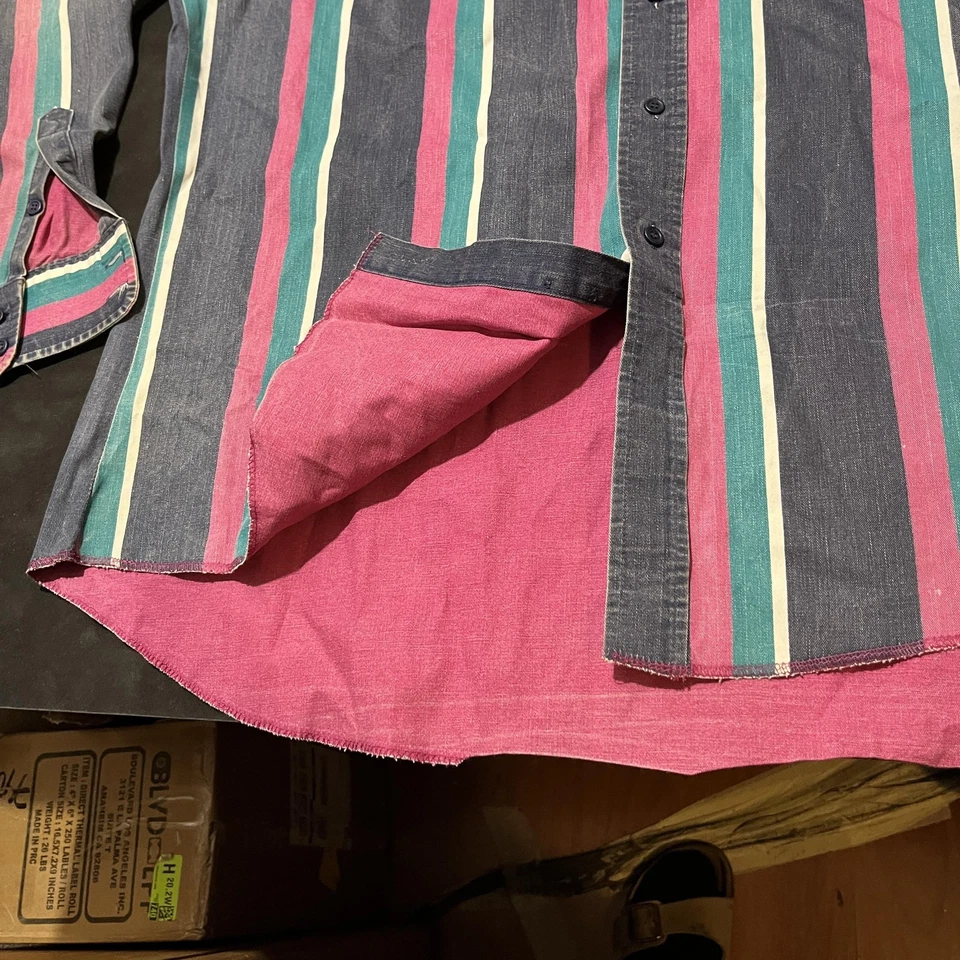 Vintage Wrangler Brushpopper Shirt 3XL Tall Stripe Denim Western Made USA 80s - Image 3 of 4