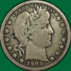 1909-D Barber Quarter Choice Fine F+/VF Coin #36517