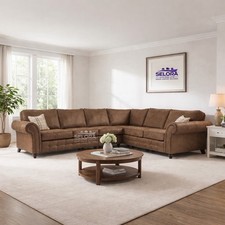 Oakley Suede Leather Corner Sofa XL 6 5 4 Seater Right & Left Hand Grey Brown