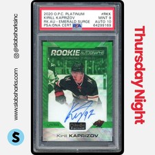2020 OPC PLATINUM KIRILL KAPRIZOV ROOKIE AUTO EMERALD SURGE RC /10 PSA 9 AUTO 10