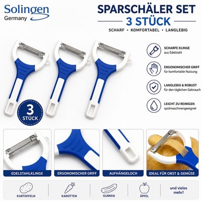 3x Solingen Vegetable Peeler Set Stainless Steel Kitchen Potato Fruit
