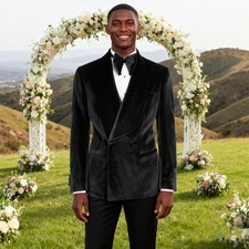 Velvet Men's Suits Slim Fit Shawl Lapel Formal Wedding Business Casual 2 Piece