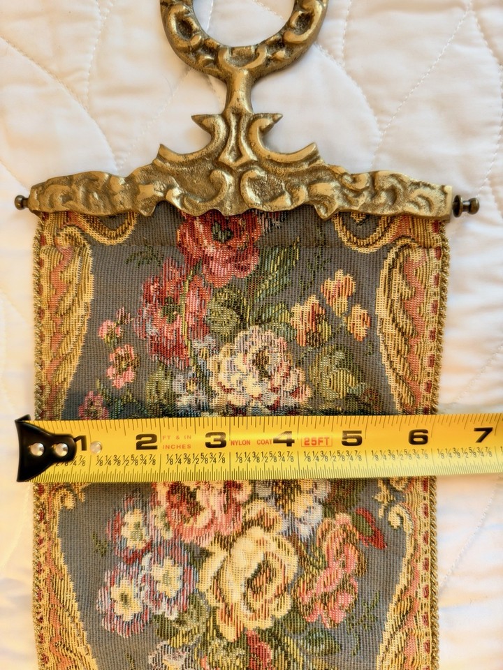 Vintage European-style floral tapestry bell pull with matching bell ...