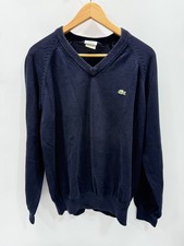 Lacoste Navy Blue V-Neck Sweater Men  s Size 6 100 Cotton Knit Pullover